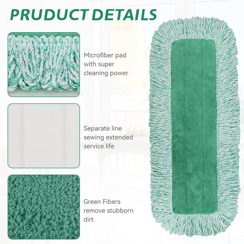Dust Mop Pads for Rubbermaid Commercial Microfiber Dust Mops - 18 inch Mop Head Replacement with Fringe - Reusable Wet & Dry Cleaning Flat Mops System 18" 17" Refill for Multi-Surface Floor - 4 Pack