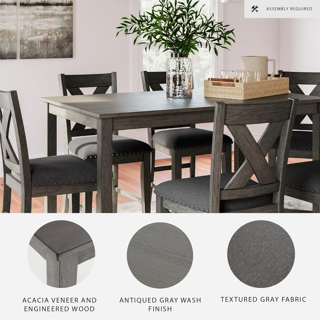 Signature Design by Ashley Caitbrook Casual Counter Height Dining Table & Upholstered Bar Stools Set of 7 - Gray