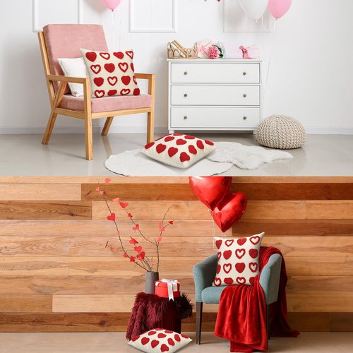 Mixweer 2 Pcs Valentines Day Throw Pillow Covers 18 x 18 Inch Love Heart Decorative Pillow Covers Soft Plush Faux Fur Valentines Cushion Pillowcase for Valentine‘s Day Couch Sofa Home Decor Gift(Red)