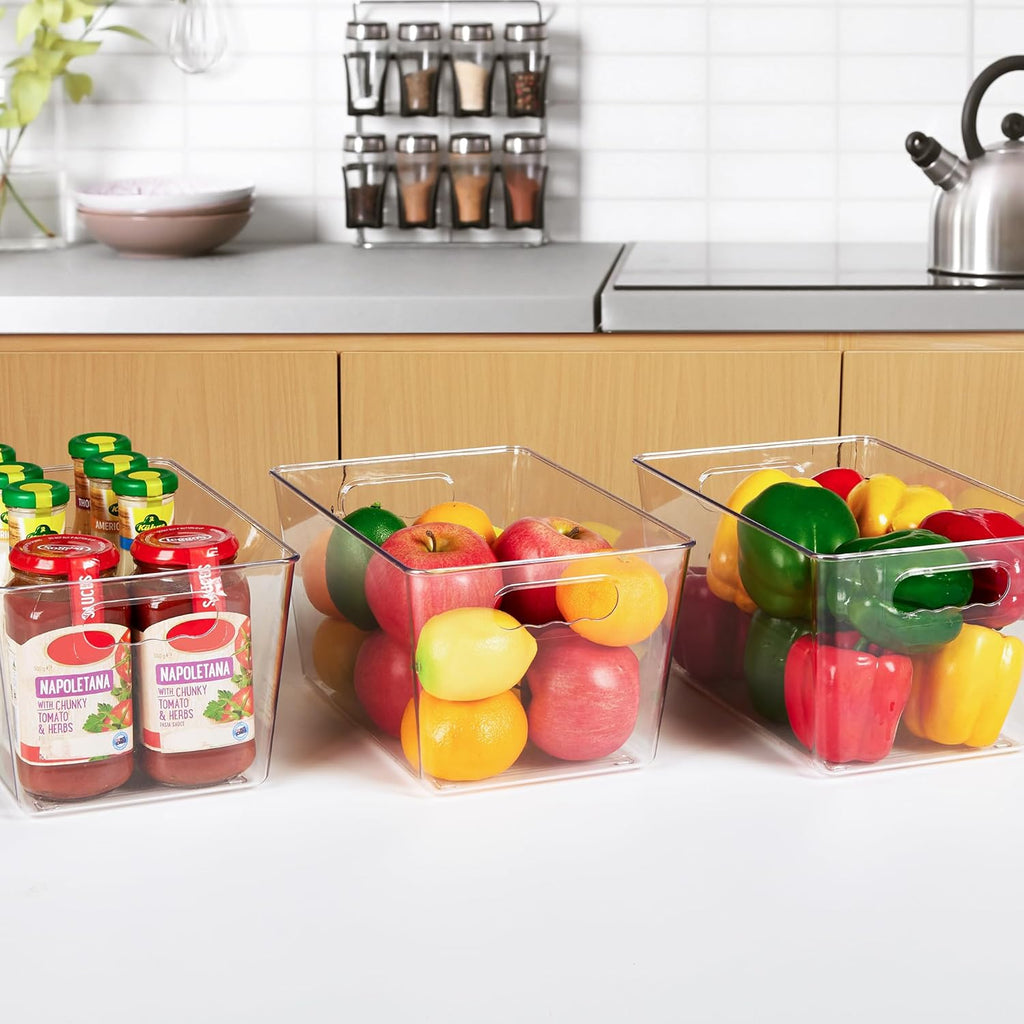 YIHONG Clear Pantry Organizer Bins - 6 Pack Plastic Containers with Handles for Kitchen & Bathroom Storage