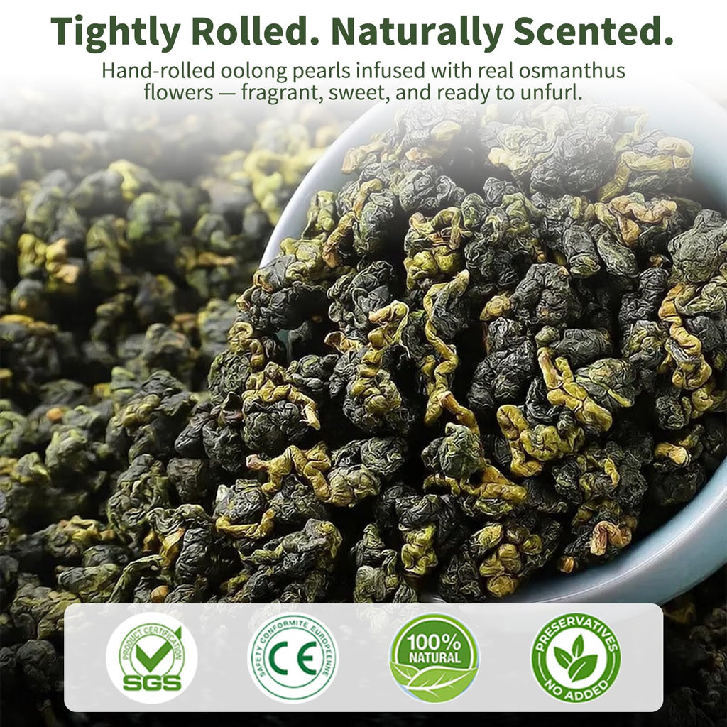 XIXICHA Osmanthus Oolong Tea, Taiwan Premium High Mountain Oolong Loose Leaf, Naturally Infused with Fresh Osmanthus Flowers, Smooth & Floral, 150g (5.3oz) 桂花乌龙茶 台湾茶