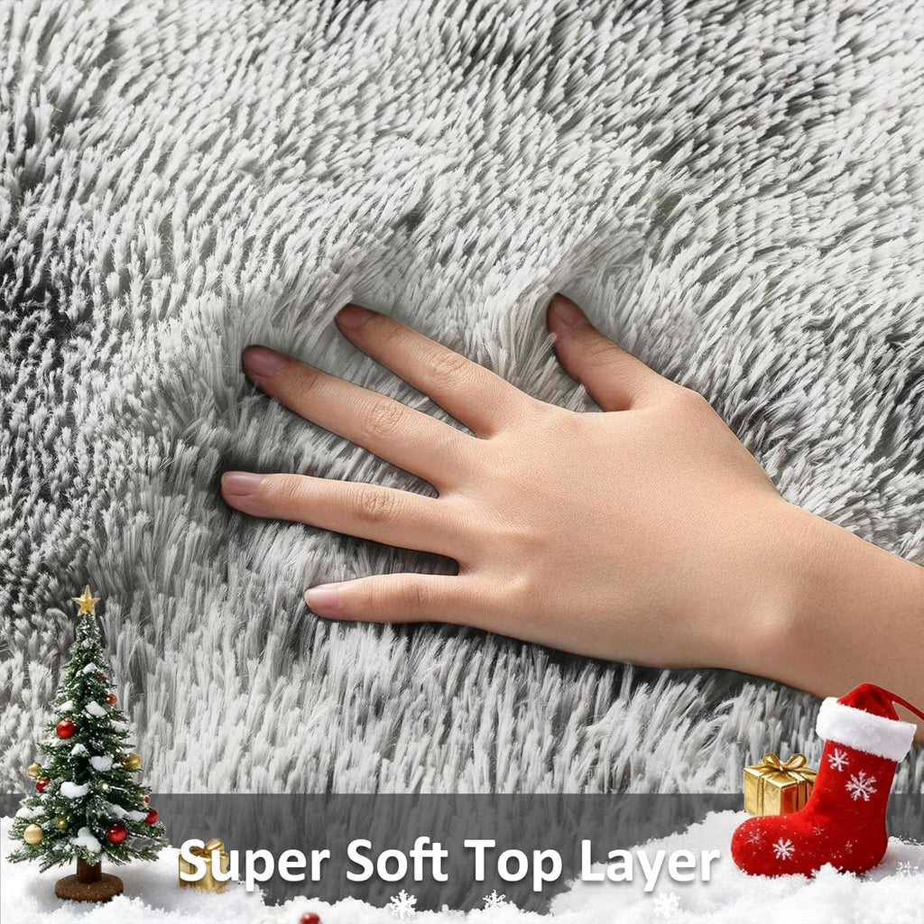 Ophanie Tie-Dyed Grey & White Area Rug - Large 8x10 Soft Shag Carpet for Living Room & Nursery Decor