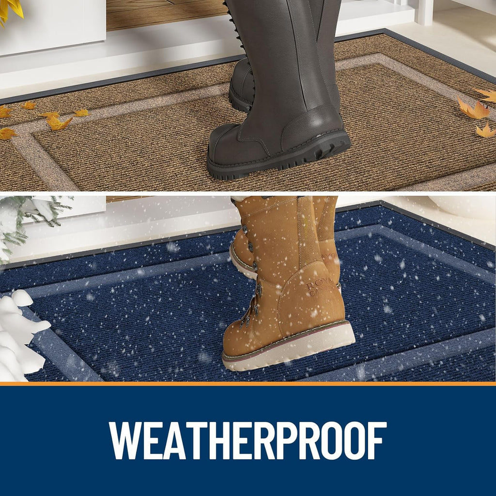 OLANLY Indoor/Outdoor Door Mat Set - Black Geometric Design (29.5x17 in & 32x20 in)