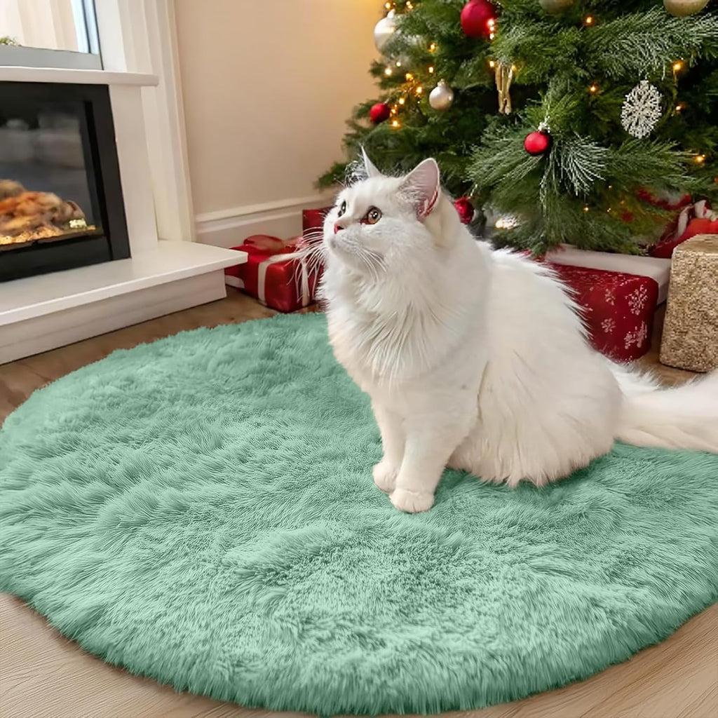 OLANLY Round Mint Green Area Rug - Soft, Fluffy, Machine Washable 3 ft Circle Carpet for Bedrooms & Nurseries