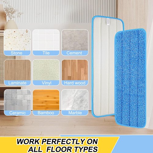 8 Pack 16.5 inch Reusable Mop Pads Microfiber Spray Mop Replacement Heads for Wet/Dry Mops Compatible with Bona Floor Care System