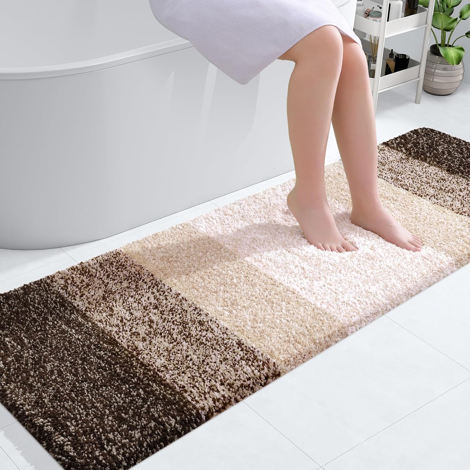 OLANLY Bathroom Runner Rug - Extra Soft Microfiber Mat, Quick Dry & Washable | 59x20, Light Brown