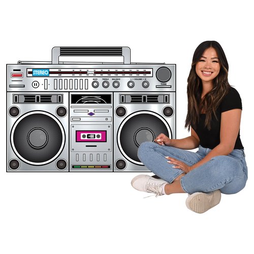 Beistle 80s Boom Box Stand-Up, Retro Metallic Cardboard Decoration, Perfect for 1980s ERAS Theme Dance Parties, Photo Booth Props, and Throwback Events, Large 3' 3¼" x 4' 5"