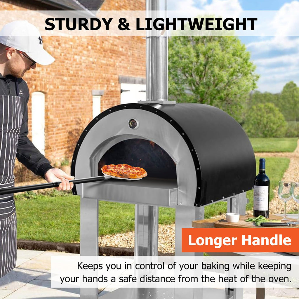 Joyfair Pizza Turning Peel, Perforated Stainless Steel Pizzas Paddle Spatula for Rotating Sliding, Metal Accessories Tool with Detachable Handle, Oven Safe & Easy Cleanup (9 Inch)
