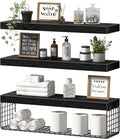 QEEIG Floating Bathroom Shelves - 24-Inch Wall Storage for Toilet Paper | Set of 3, Black