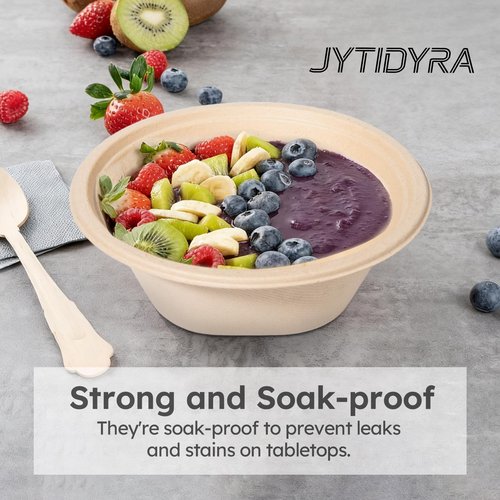 JYTIDYRA Paper Bowls, 32 Oz Disposable Bowls [100 Pack] Heavy Duty Compostable Deep Disposable Soup Bowls, Eco-friendly Biodegradable Bagasse Hot Cold Microwavable Bowls for Salad, Cereals, Dessert