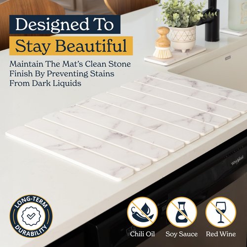 Oleex 3-Pack Stone Dish Drying Mat Set for Kitchen Counter-Collapsible Diatomaceous Earth Pad Absorbs Water & Dries Dishes Fast | Includes 1 Large 24”x16” & 2 Small 4”x9” Non-slip, Odor-Resistant Mats