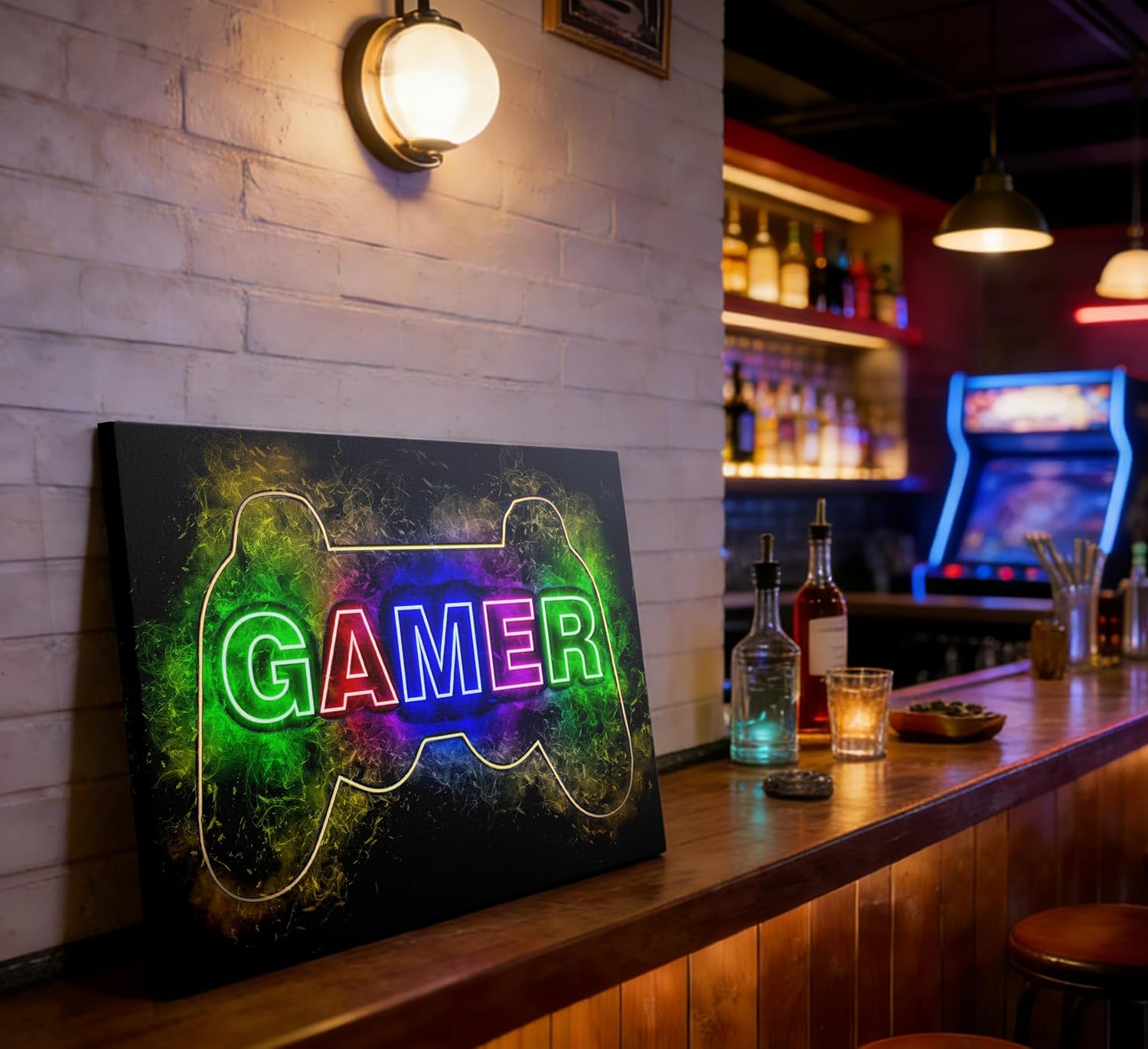 Skiennix Cool Gaming Canvas Wall Art - Colorful Neon Gamepad Poster Print for Teen Boys Room | 12 x 16 Inch