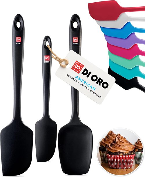 DI ORO Silicone Spatula Set | Heat-Resistant 600°F Rubber Kitchen Spatulas - BPA Free & Dishwasher Safe (3pc, Black)