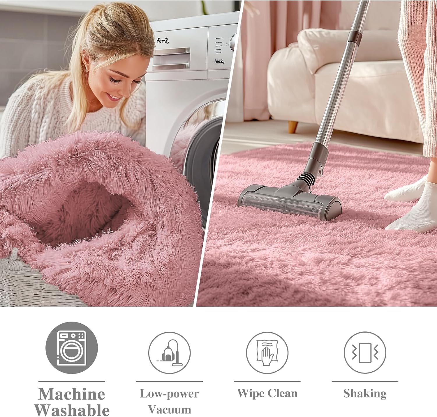 OLANLY Round Pink Area Rug - Soft, Machine Washable 3 ft Shag Carpet for Bedroom & Living Room Decor