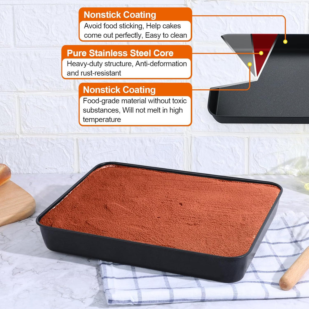 P&P CHEF Toaster Oven Pan - Nonstick Rectangular Baking Tray with Lid | 10.5 Inch, 2-Piece Set