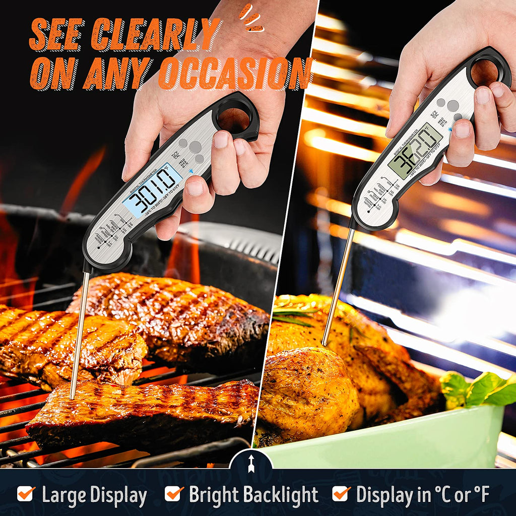 Skiennix Digital Meat Thermometer - Waterproof Instant Read Cooking Tool with Backlight & Calibration | Perfect for BBQ, Candy, Liquids, Beef, Turkey