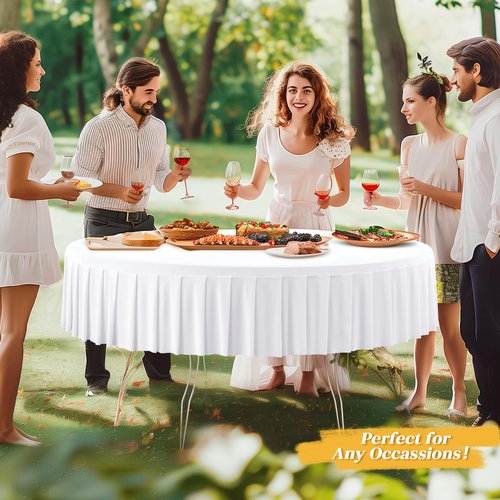 4 Pack White Spandex Round Tablecloths for 60 inch Tables, Stretchy Fitted 5FT Round Table Cloths, Wrinkle Free Table Cover with Skirt for Wedding Party Dining Banquet Baby Shower