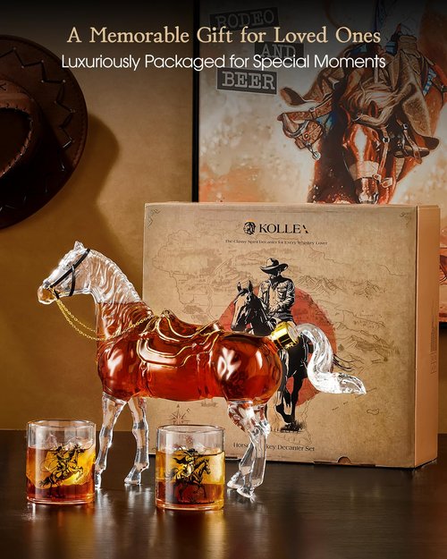 Kollea Birthday Gifts for Men Dad, Horse Whiskey Decanter Set with 2 Cowboy Glasses, Liquor Dispenser for Home Bar, Alcohol Gift for Boyfriend, Husband, Brother, Bourbon Vodka, Anniversary, Christmas
