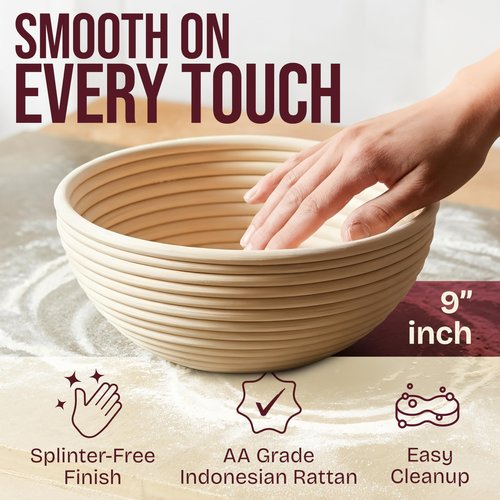 Superbaking Sourdough Starter Kit, 9" Round Banneton Bread Proofing Basket Set, Sourdough Bread Baking Supplies, Sourdough Tools with Silicone Bread Sling, Bread Making Tools, Baking Gifts