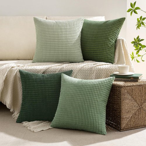 MIULEE Sage Green Pillow Covers 18x18 Inch Set of 4 Boho Farmhouse Home Decor Spring Mordern Nordic Throw Pillows Covers Summer Soft Corduroy for Couch Bed Sofa Living Room Forest Green