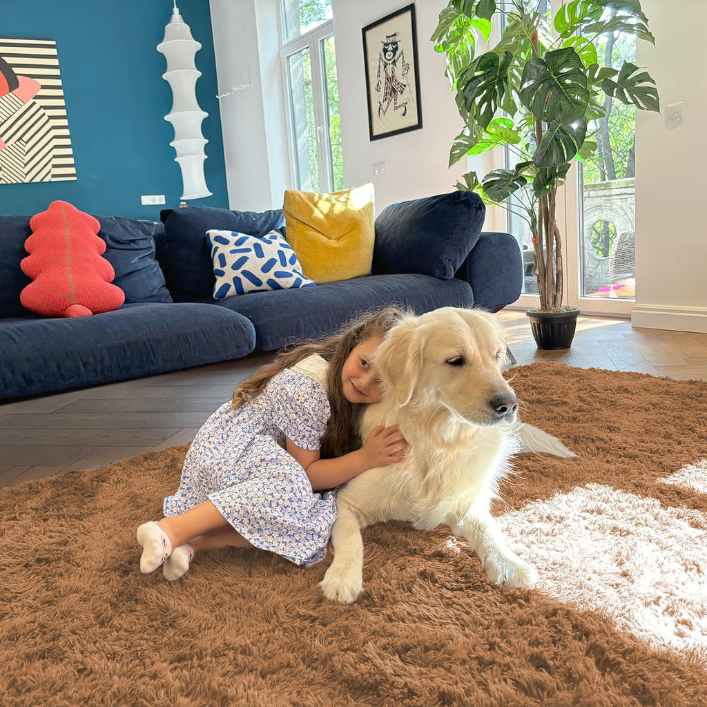 OLANLY Area Rugs - Soft Fluffy Shaggy Indoor Carpet for Living Room & Bedroom | 4x5.9 ft Khaki