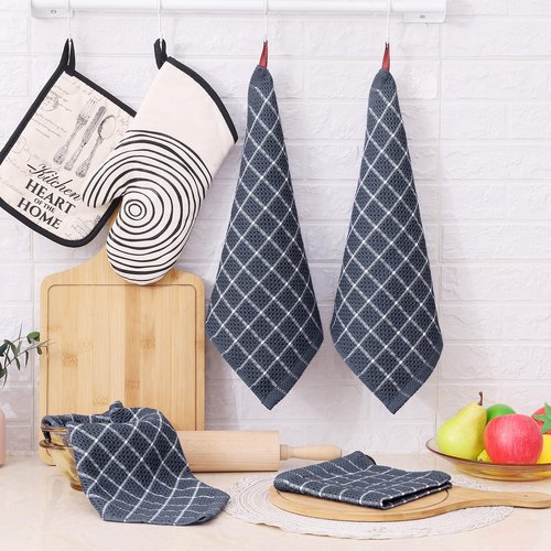 Homaxy 100% Cotton Dish Cloths, 6 Pack-12 X 12 Inches, Check Design Waffle Weave Dish Rags for Washing Dishes, Ultra Absorbent and Fast Drying Dishcloths, Grey
