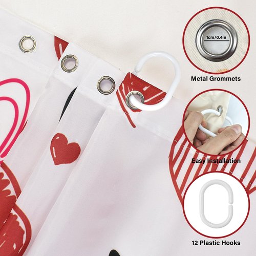 BLOCE Valentines Shower Curtain Set for Bathroom, 72"X72" Shower Curtain for Chic Elegant Bathroom Decor, Valentines Day Shower Curtain Waterproof Durable (Lover Red, 72" L x 72" W)