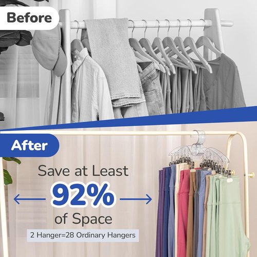 Antimbee Legging Hangers - Clear Pants Organizer with Large Clips | 2-Pack for Space-Saving Closet Storage