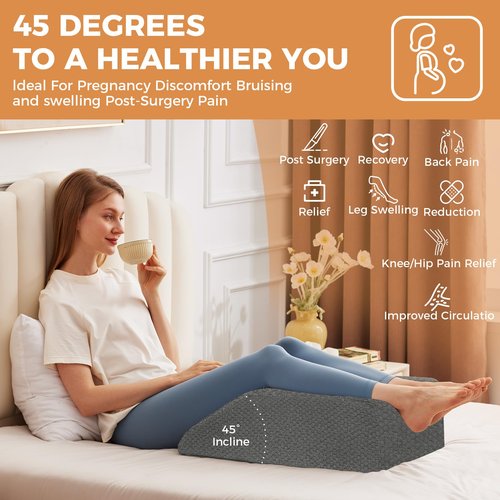 BIEEZZK Leg Pillow Elevation Blood Circulation, Leg Elevating Pillows for After Surgery, Sleeping, Memory Foam Wedge Pillow for Legs Swelling, Foot Knee Pillow for Back Pain, 23.6×16.8×8in, Dark Grey