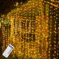 WATERGLIDE 300 LED Curtain Lights - Remote Control Holiday String Lights | 8 Lighting Modes, Warm White