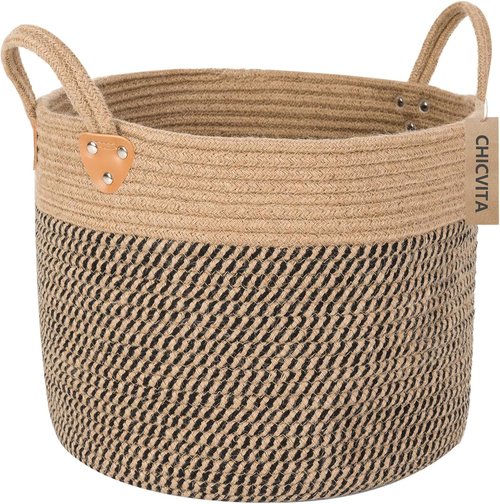 CHICVITA Wicker Laundry Basket - Stylish Storage Solution With Handles | 14" X 14" X 12" for Toys, Clothes, and More
