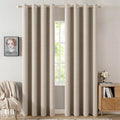 MIULEE 100% Blackout Linen Textured Curtains - Thermal Insulated Taupe Grommet Drapes | 52 x 96 Inch (2 Panels)