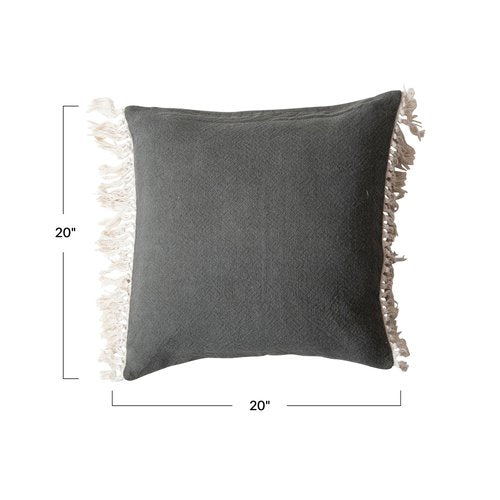 Creative Co-Op, Teal Soft Cotton Pillow with Fringe, White, Square, Natural