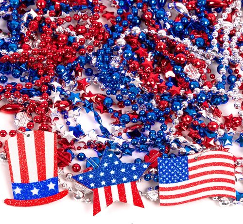 Moon Boat 72PCS 4th of July Accessories - Patriotic Necklaces with Blue, White & Red Beads for Celebrations