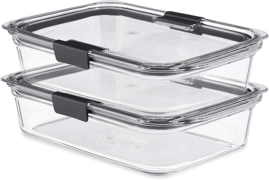 Rubbermaid Brilliance Glass Food Storage Containers - 8-Piece Set, BPA Free & Leak Proof, Clear/Grey