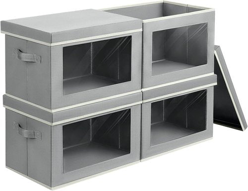 Homsorout Collapsible Storage Bins - 4 Pack Fabric Closet Organizers with Lids | Grey Baskets for Home & Dorm