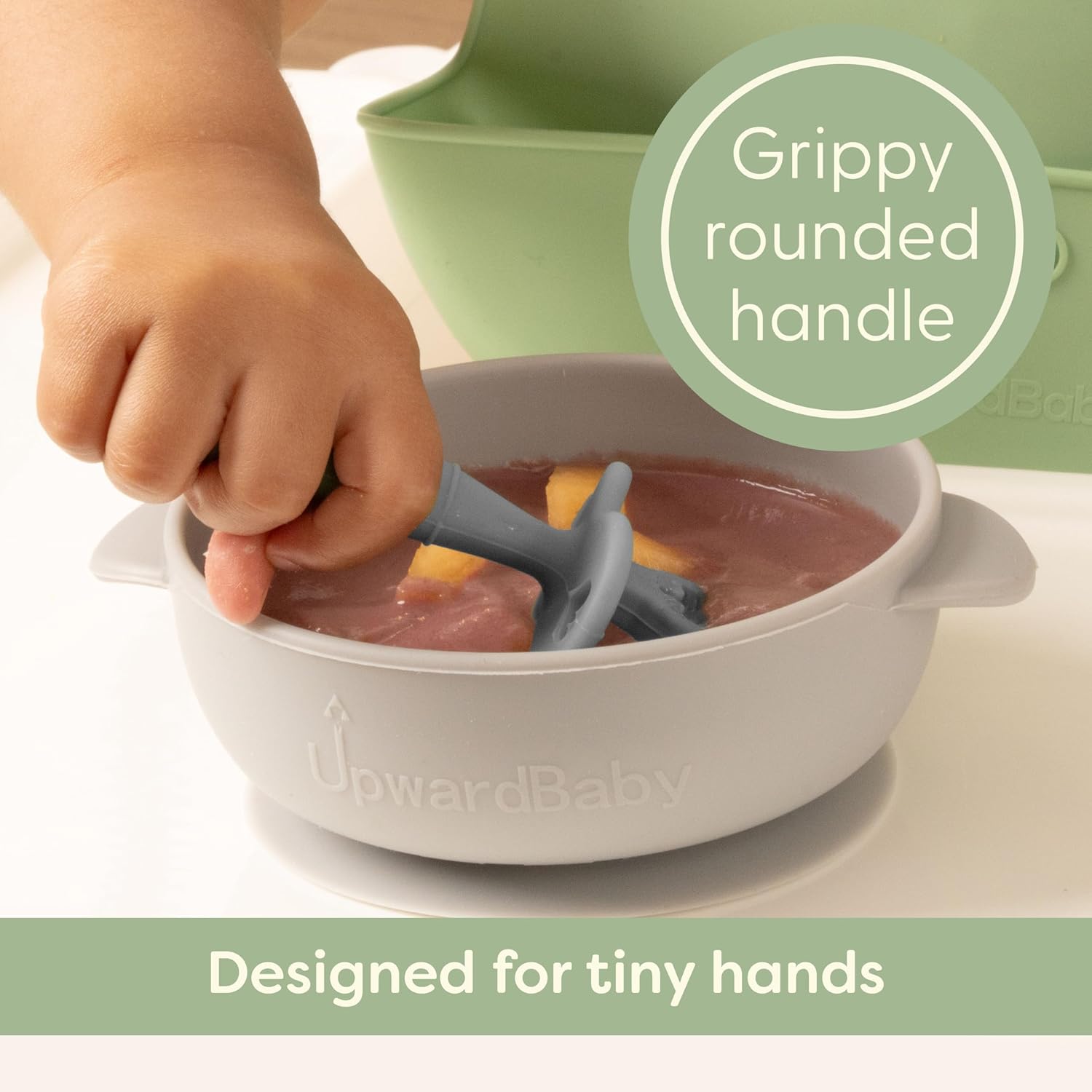 Upward Baby Spoons - Self-Feeding Toddler Utensils with Anti-Choke Barrier | 3-Pack Silicone Spoons for 6+ Months - Red, White, Blue