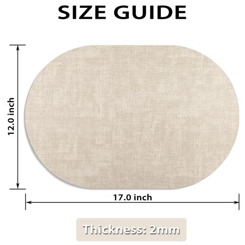 BARTHKIT Placemats for Dining Table Set of 6 Non-Slip, Heat Resistant Oval Leather Placemat Double Layer, Waterproof Table Mats Easy to Clean for Kitchen Dining Room Coffee Office Table, Beige