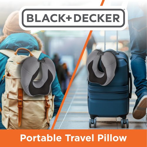 BLACK+DECKER Cooling Gel Memory Foam Neck Pillow – Travel Pillow for Plane, Car & Train – Ergonomic Neck Support, Slow Rebound Memory Foam, Washable Cover, Universal Fit, Grey