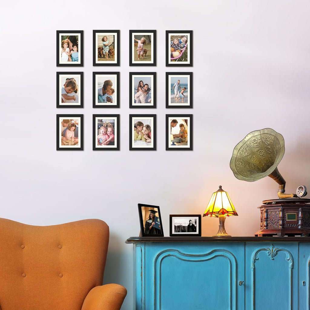 Upsimples 5x7 Picture Frame Set of 3 - High Definition Glass for 4x6 or 5x7 Photos | Black Wall & Tabletop Display