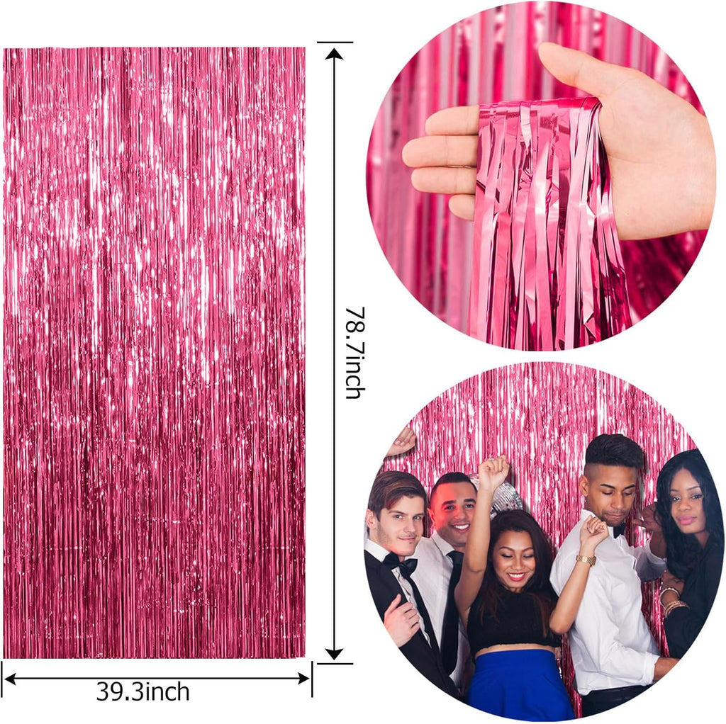 Skiennix Pink Metallic Foil Curtain Backdrop - 10 Pack Tinsel Fringe for Parties & Celebrations