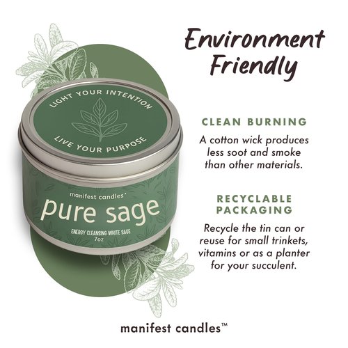 Manifest Candles, White Sage Candles for Cleansing House Negative Energy, 45 Hour Burn, Pure Sage Smudge Candle, Positive Energy Meditation Candle, Aromatherapy Candle, Spiritual Gifts, Healing Sage