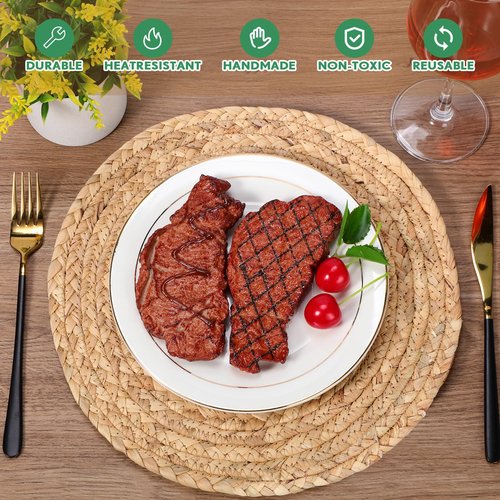 FoldTier 40 Pcs Round Placemats Bulk Plate Chargers Set 11.8 Inch Woven Placemat Rustic Braided Straw Rattan Charger Natural Water Hyacinth Place Mat for Wedding Party Table Single Tableware Use
