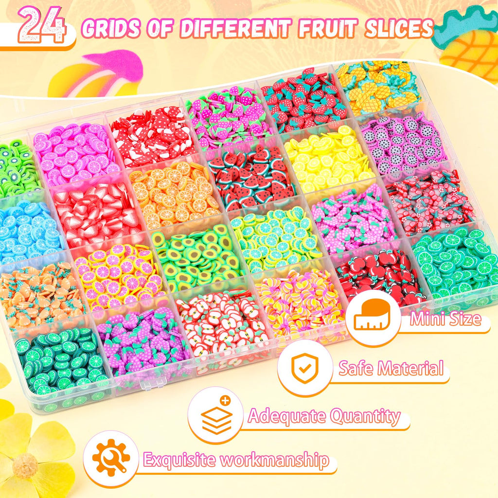 TINKRSTUFF Fruit Slice Polymer Clay Slime Add-Ins - 24-Grid Assorted Fimo Accessories for Nail Art & DIY Crafts