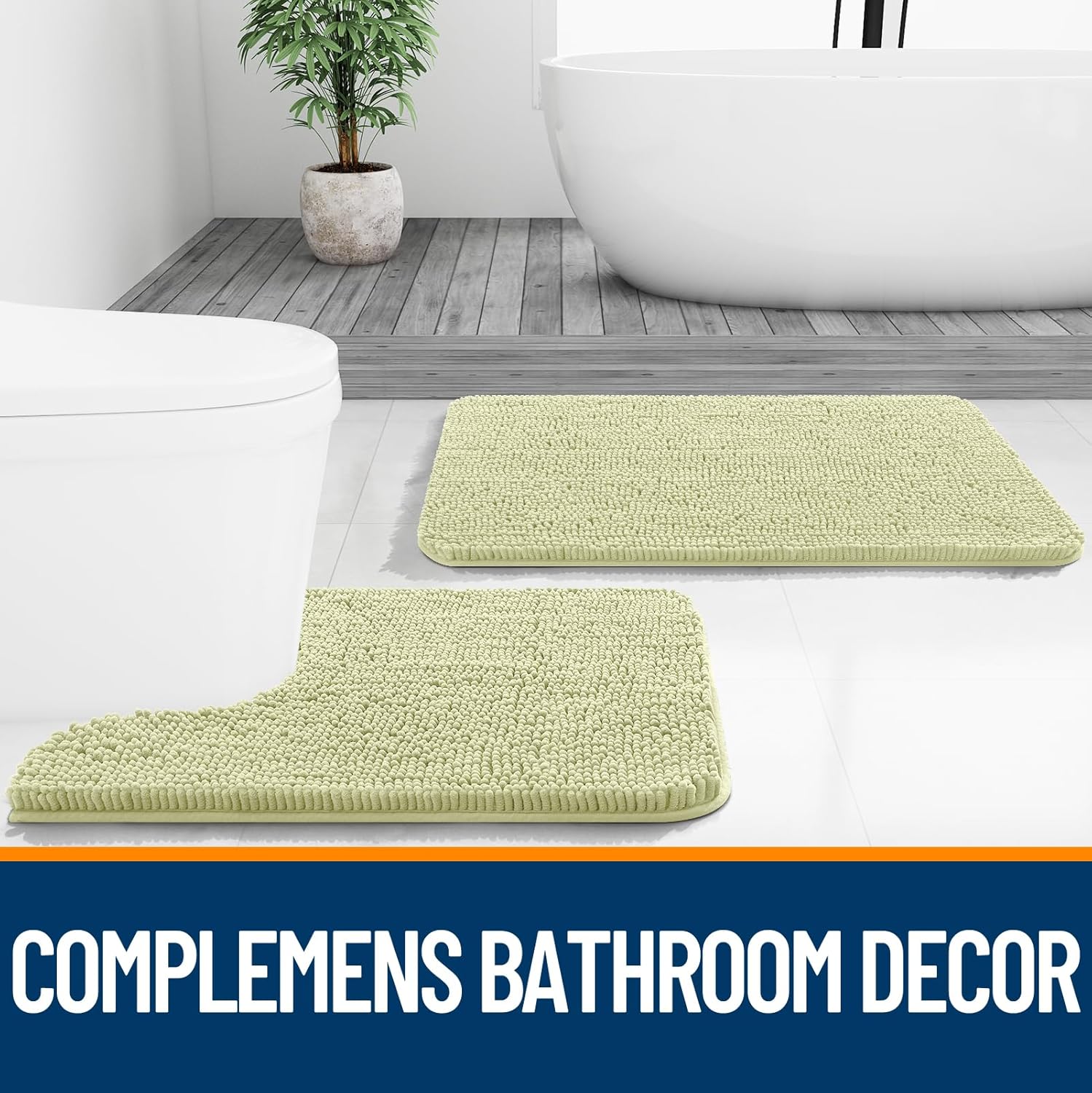 OLANLY Small Bathroom Rugs - Extra Soft Chenille Bath Mats | Quick Dry, Machine Washable, 24x16, Vanilla