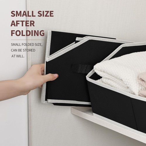 Homsorout Storage Baskets - Decorative Trapezoid Cube Organizer Bins with Handles | Large Black 4-Pack