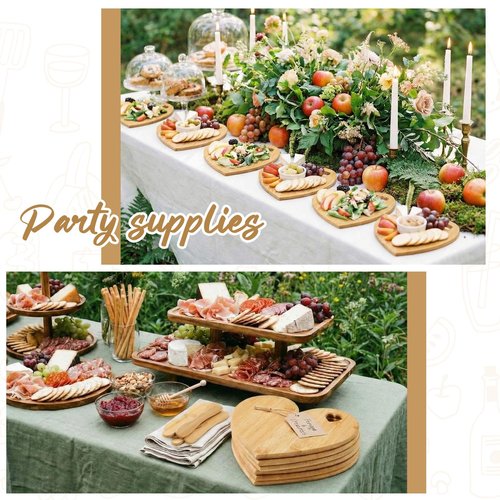 Nuenen 30 Pcs Mini Wooden Charcuterie Board Bulk, Small Wood Cutting Board for Crafts Laser Engraving with Knives Organza Bags Wedding Baby Shower Favors Gift (Heart,Bamboo Color)