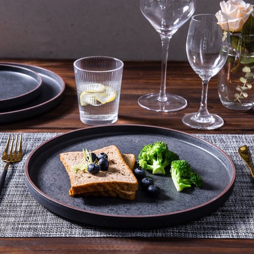 LERATIO Ceramic Dinnerware Sets for 6, High Edge Stoneware Plates and Bowls Set, Chip and Crack Resistant | Oven & Dishwasher & Microwave Safe Dishes Set, Service for 6 -Ashen