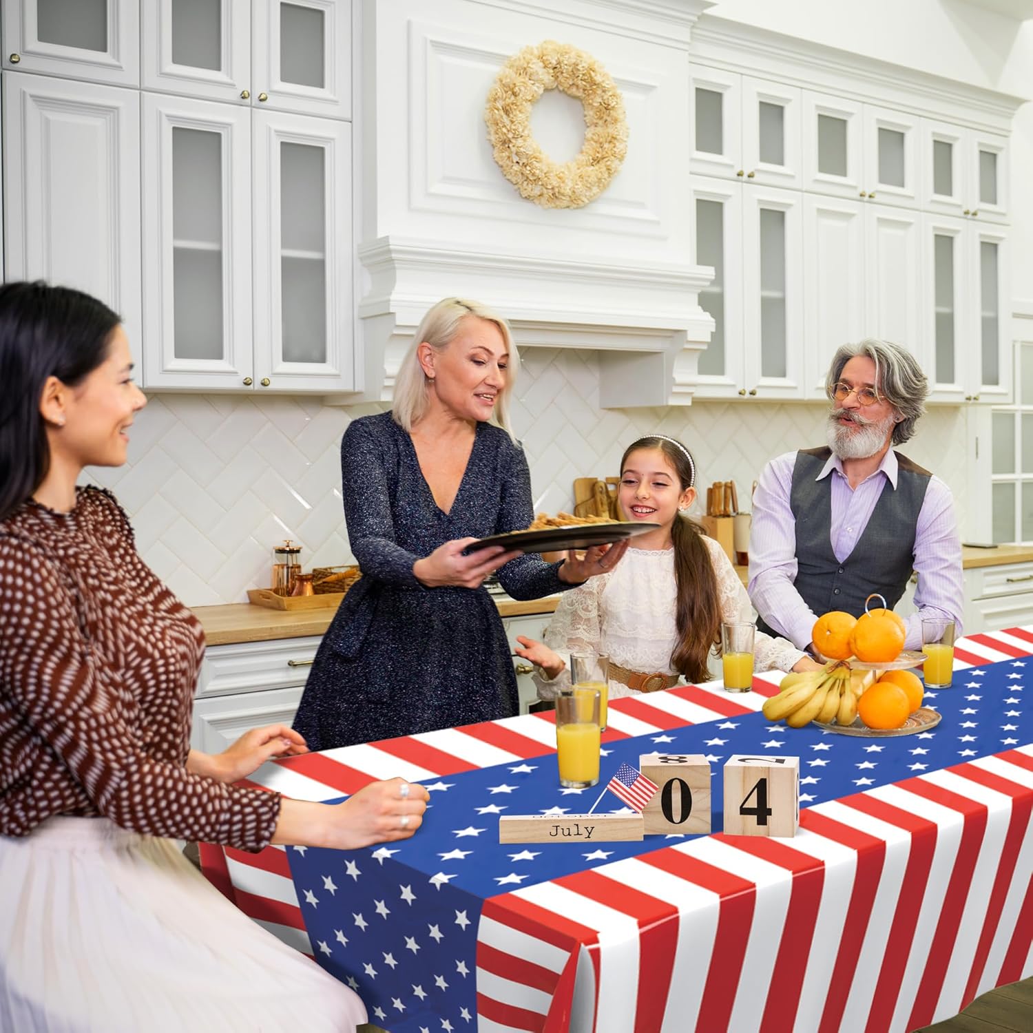 USA Flag Premium Plastic Tablecloth - 5 Pack | 108 x 54 in. Disposable Rectangle for July 4th Parties