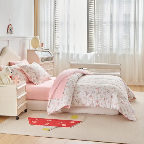 Joyreap 6pcs Cotton Comforter Sheet Set for Girls, Twin Size Bed in a Bag, Pink Floral Design, Soft n Cozy Kids Bedding Comforter Set for All Season- 68x88 inches